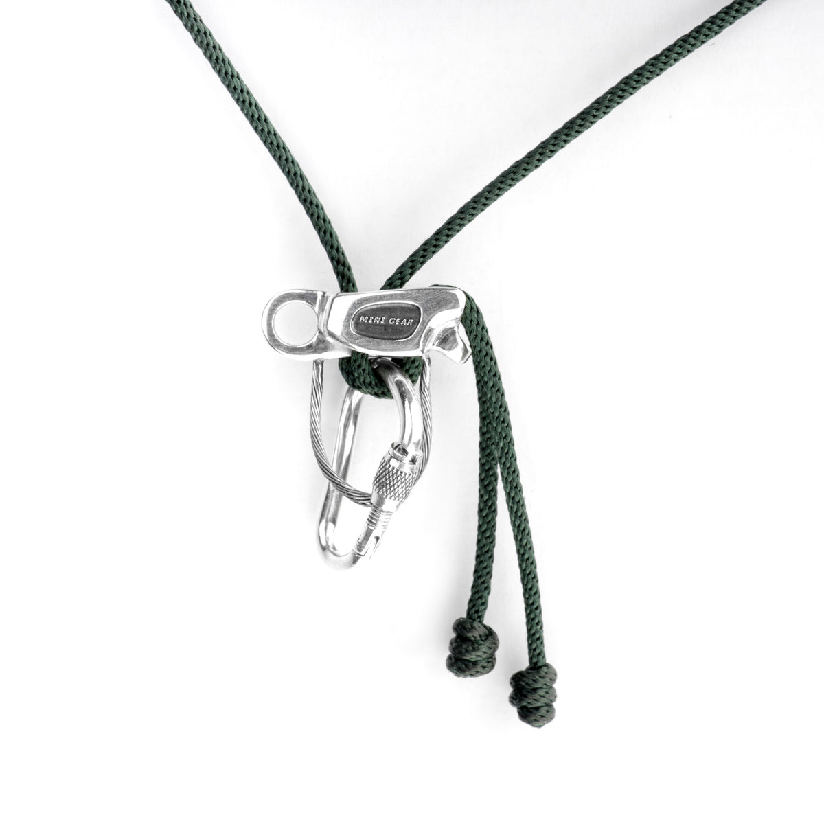 MiniGear Anhänger-Set mit Schraubkarabiner und Tube aus 925er Sterlingsilber auf weißem Hintergrund