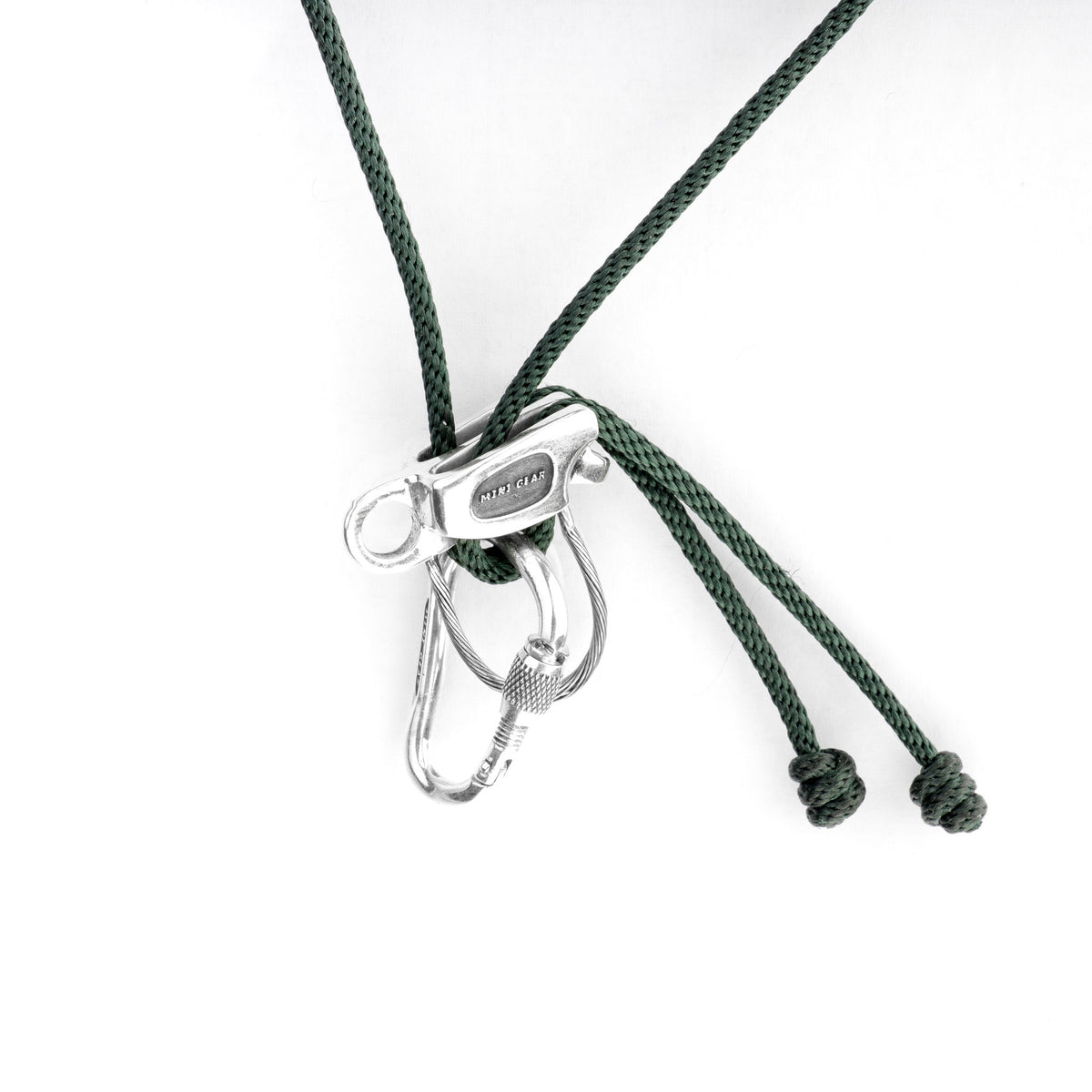 Weitere Produktansicht: MiniGear Anhänger-Set mit Schraubkarabiner und Tube aus 925er Sterlingsilber auf weißem Hintergrund